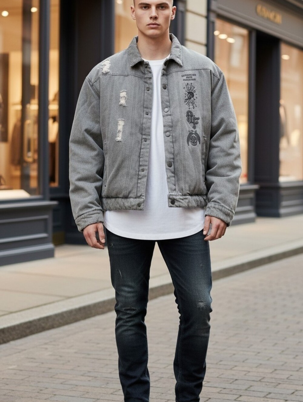 Assholes Live Forever Distressed Grey Denim Jacket